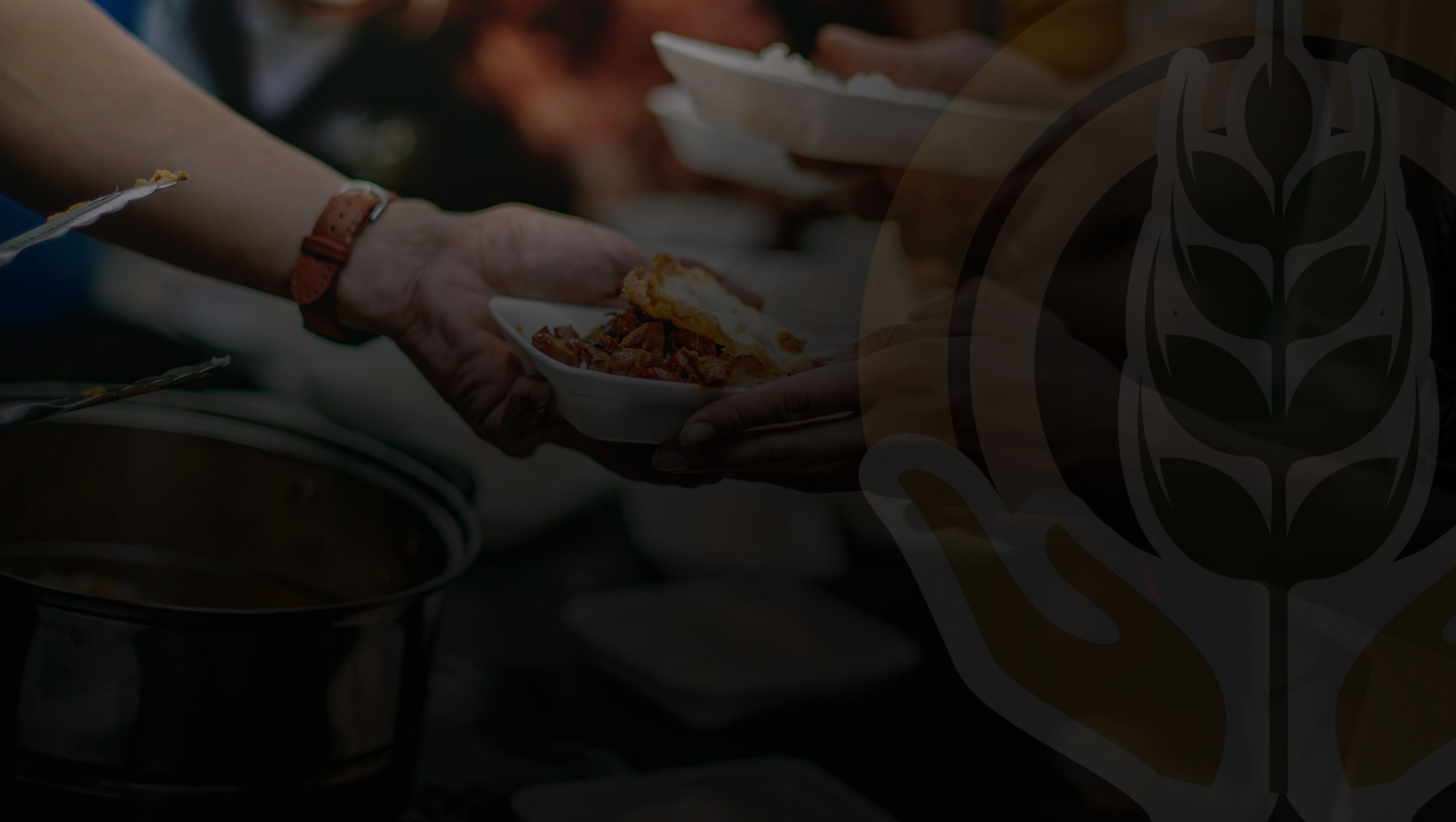 Person handing out food to those in need with Elias and Sultana Foundation logo as an overlay